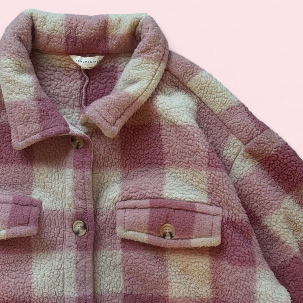 Pink & White Plaid Aeropostale Sherpa Jacket